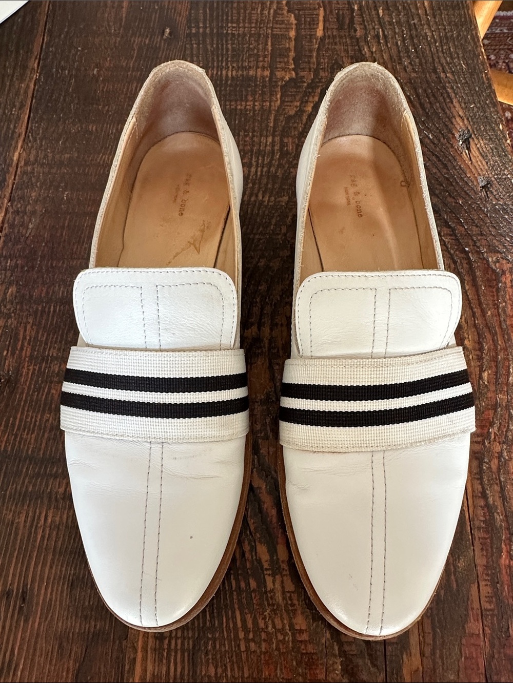 Rag and Bone Amber White Leather and Grosgrain Ribbon Loafer 38.8 / 8.5
